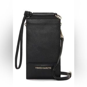 Vince Camuto Sela Crossbody Travel Wallet Black Lthr Phone Cards 4-3/8” X 8.5”